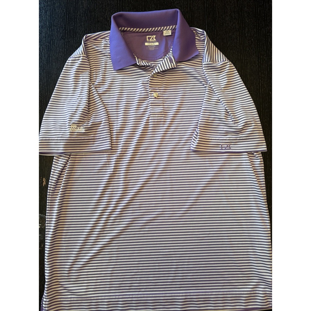 Cutter & Buck CB DryTec Striped Golf Polo Mens M Purple White Martin